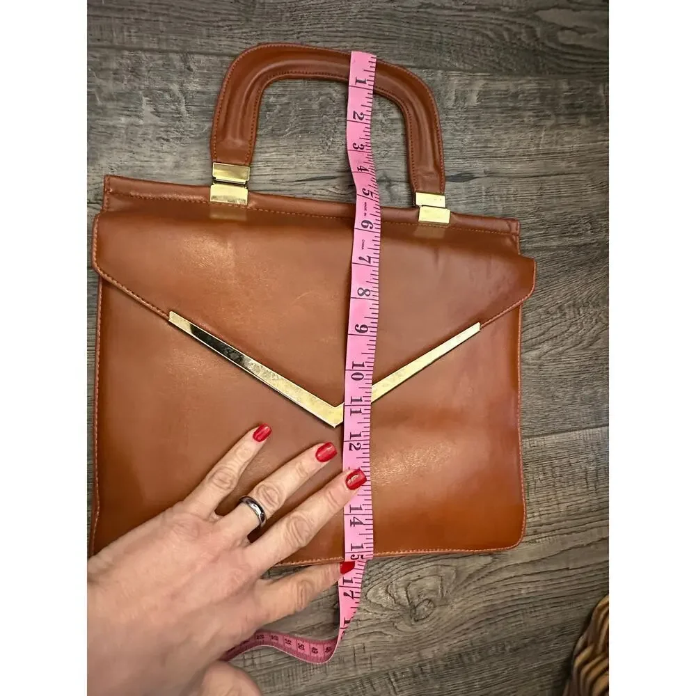 Vintage Women's Brown Genuine Leather Snap Shut Top Handle Bag